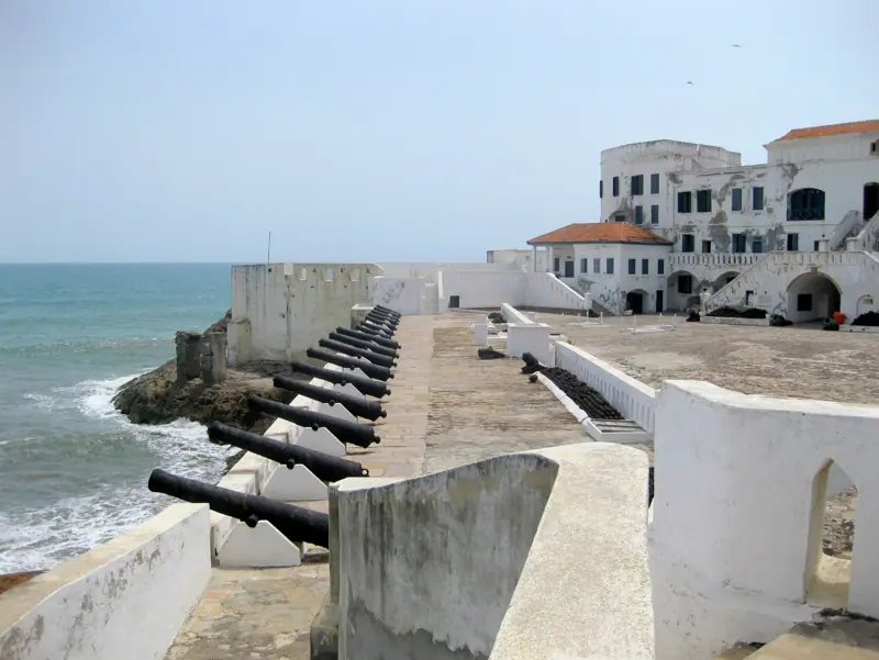 Cape Coast Castle's cannons facing the sea