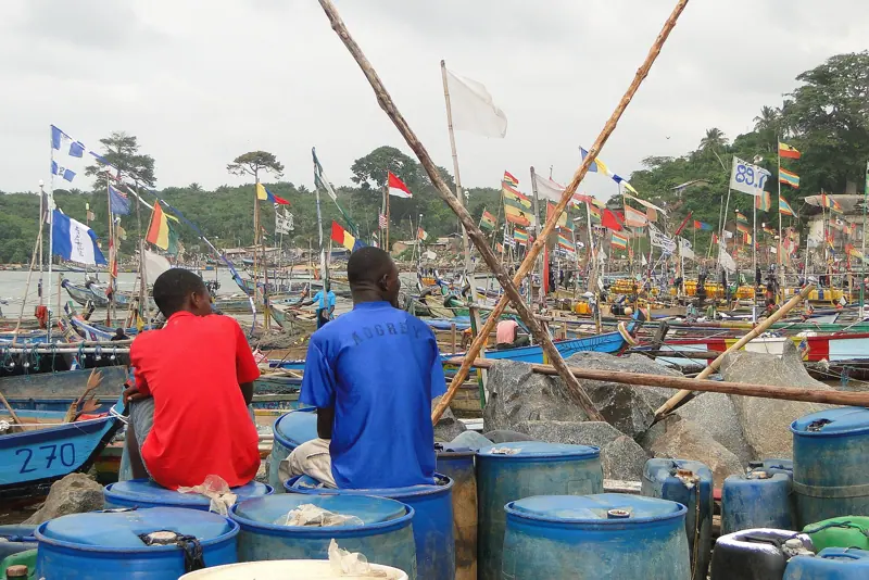 Canoes in the harbour near Busua
