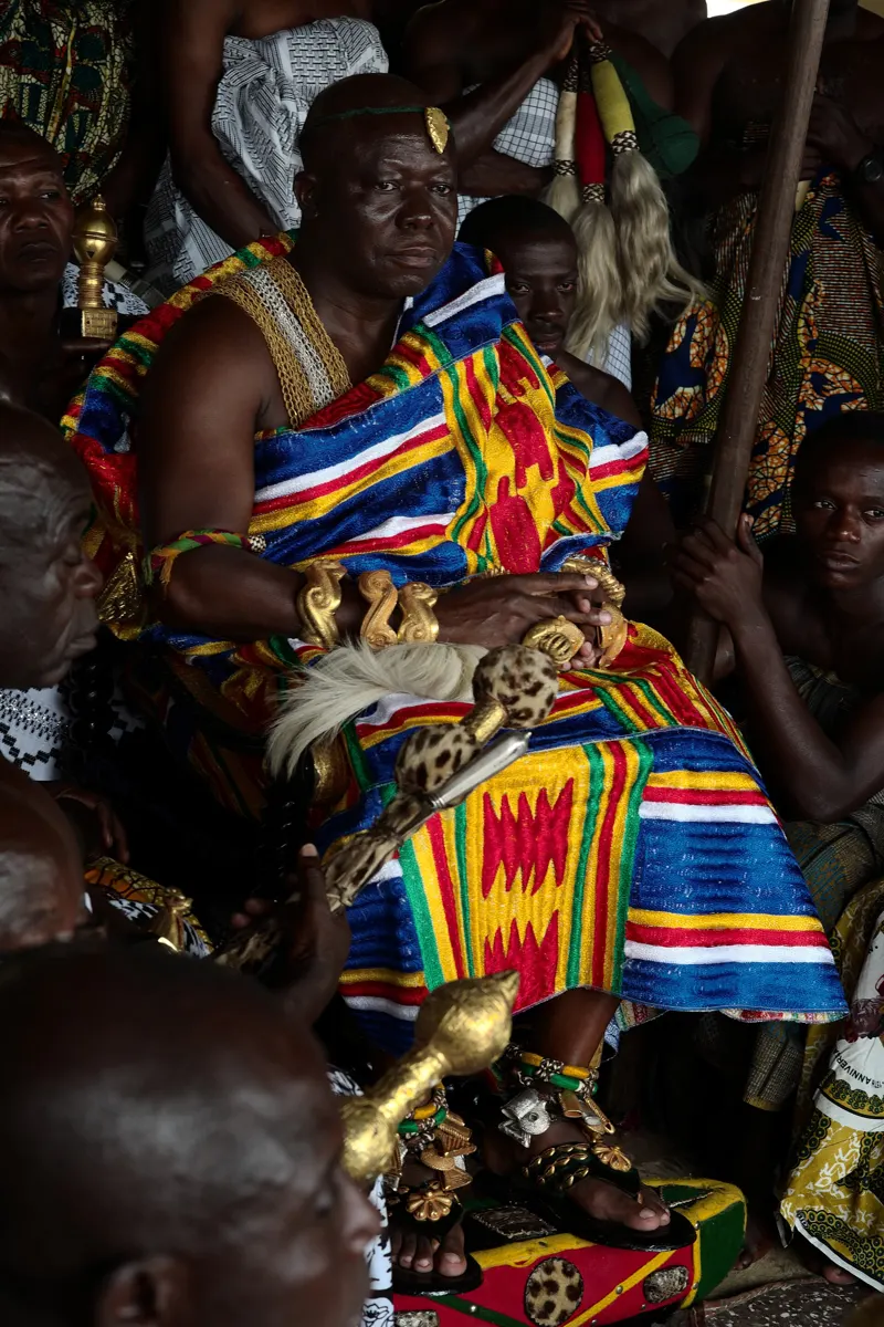 Otumfuo Osei Tutu II, the Asantehene, in kente during Akwasidae