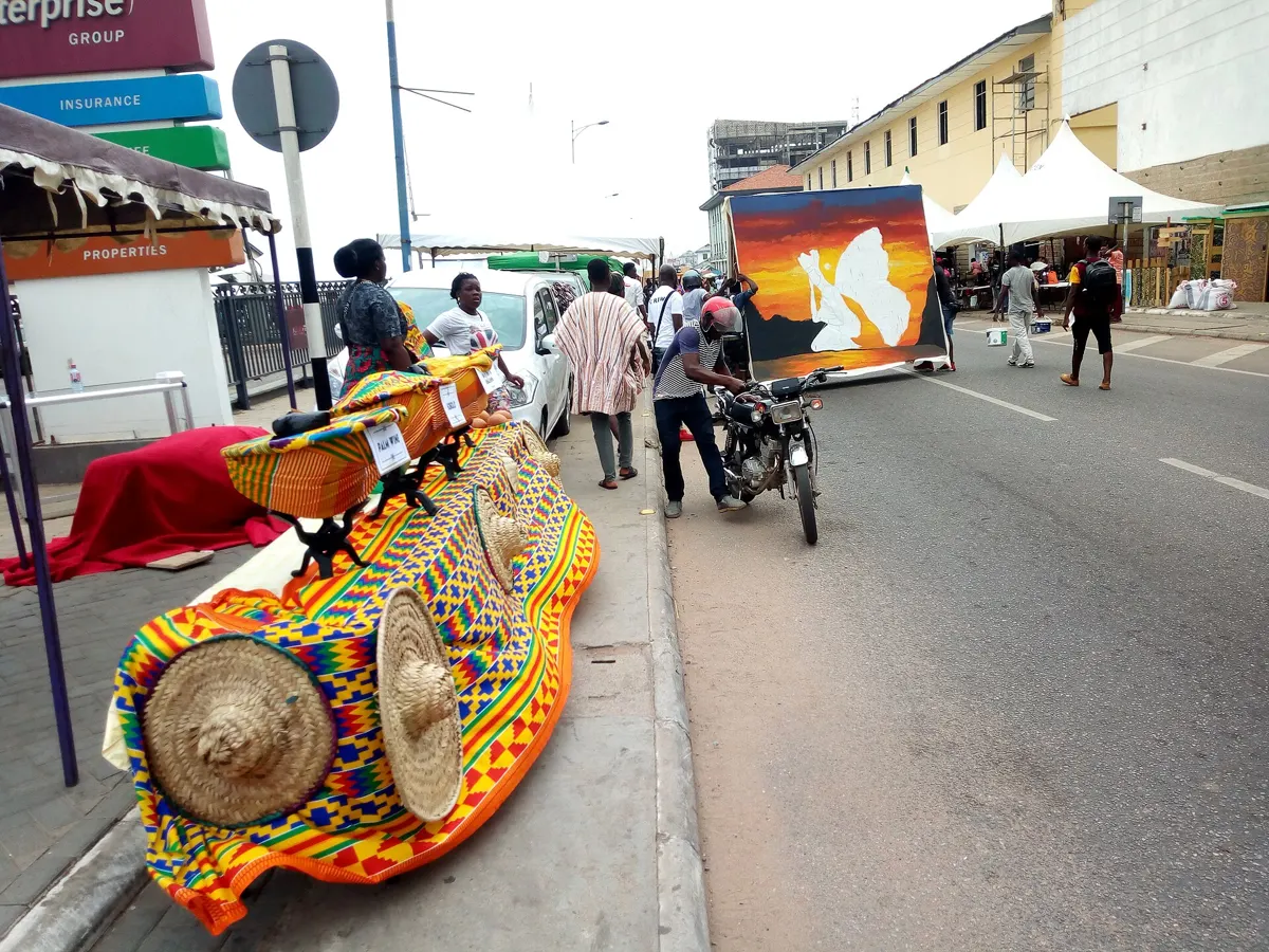 A decorated installation on a street at Chale Wote