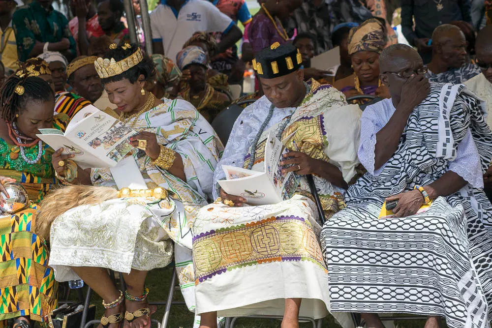 Anlo chiefs seated in kente at the Hogbetsotso durbar