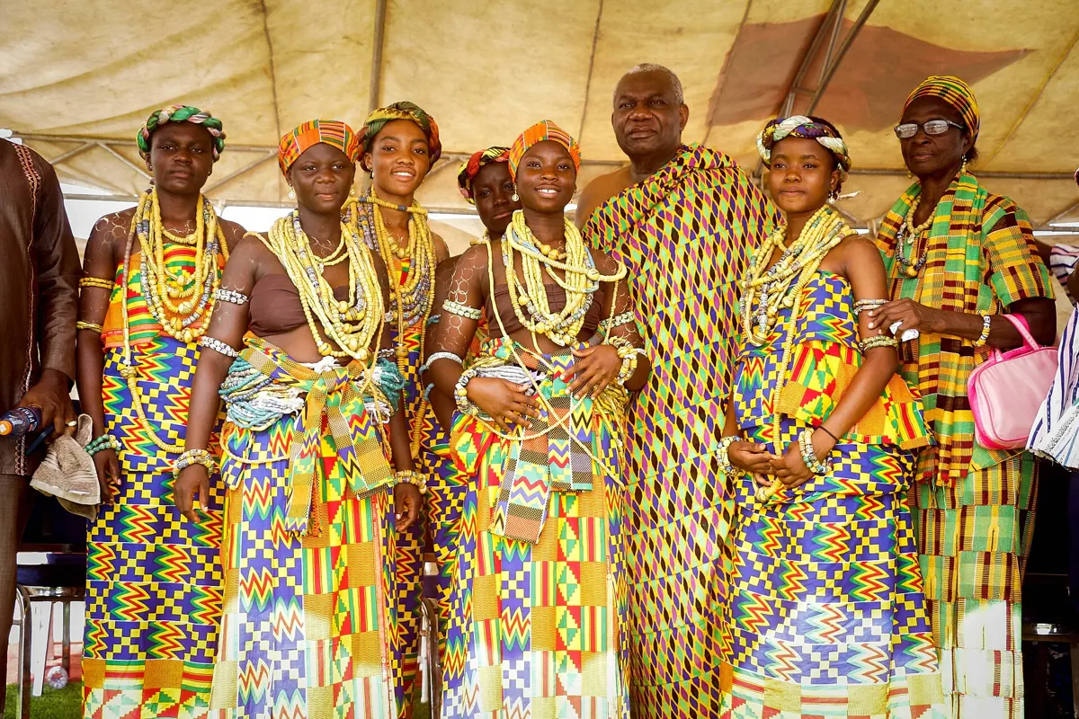 Young women in kente and beads at the Ngmayem festival